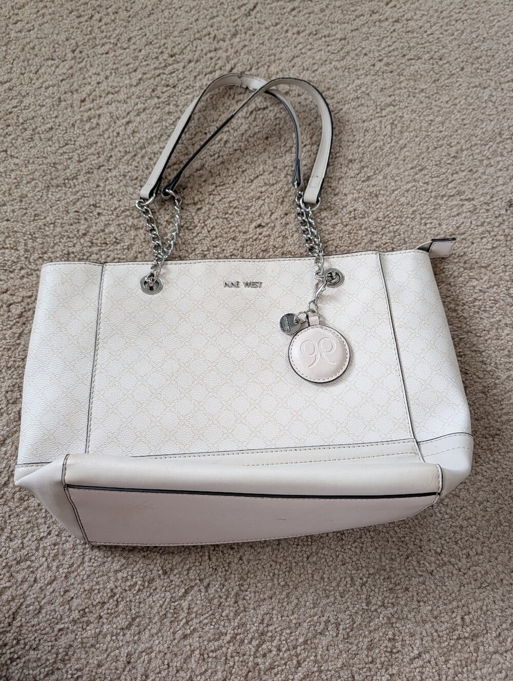 Nine West White Tote Bag with Chain Straps